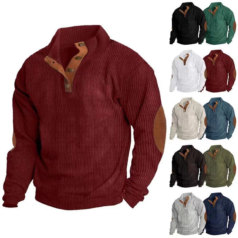 Men's Export Corduroy Solid Color Patchwork Long Sleeve Shirt, Pullover Retro Casual Large Size Men's Jacket