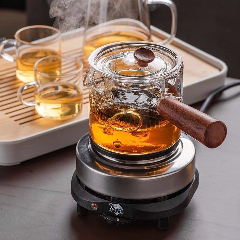 Lazy Tea Brewer with Insulation and Heating, Heat-Resistant Glass Teapot, Small Electric Hot Plate for Home Tea Set