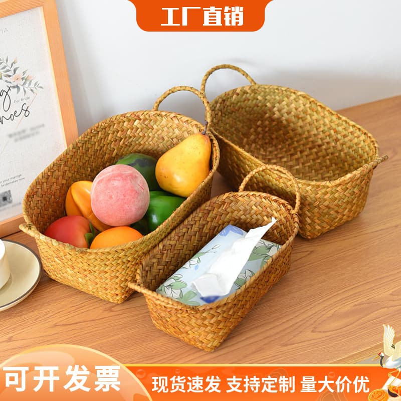Handcrafted Willow Woven Desktop Fruit Basket Portable Snack Organizer Country Style Basket Handmade Vine Weaving Storage Basket