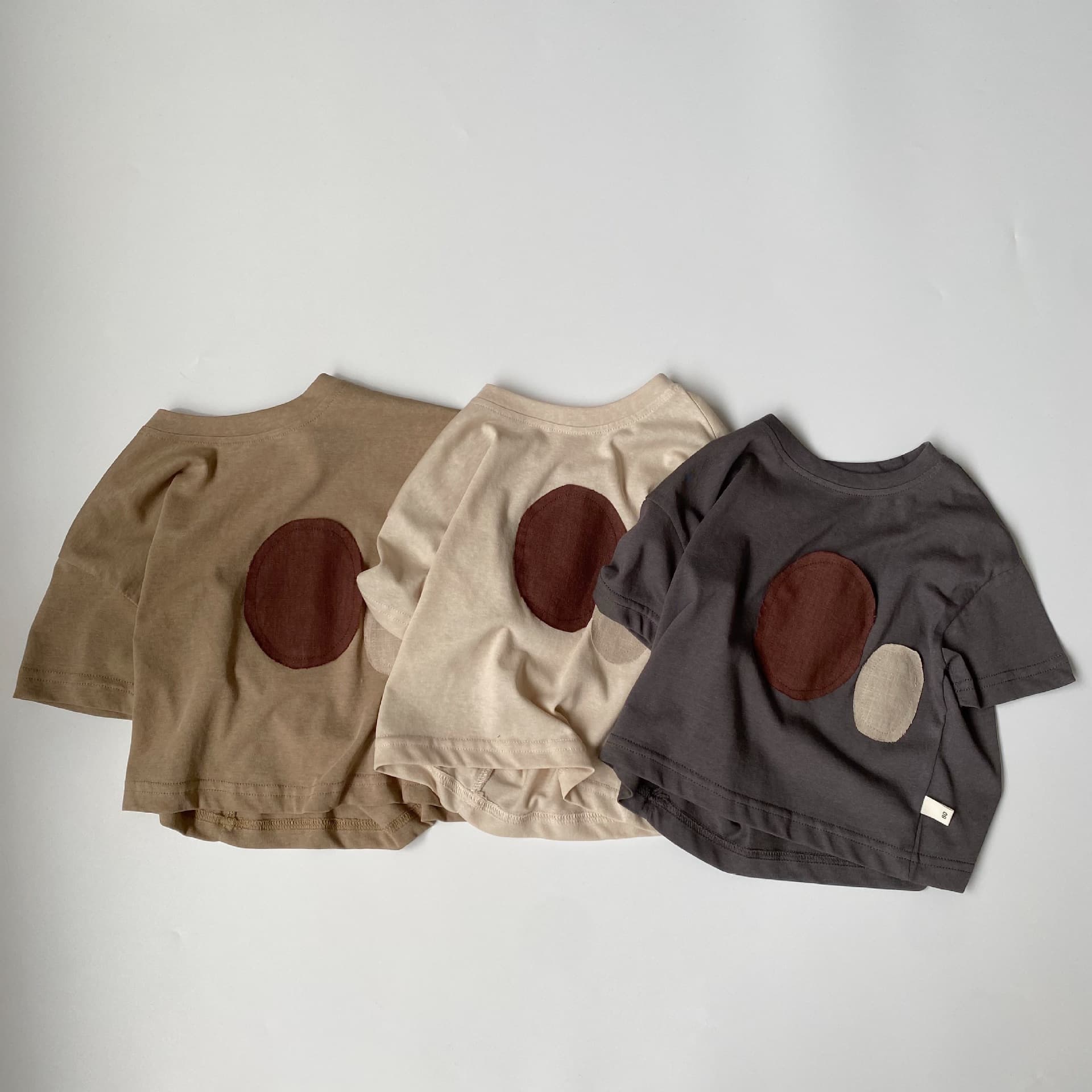 Summer Children Linen Round Patch Short Sleeve T-shirt Boys Girls Water Washing Skin T-shirt Soft Cotton Sweat Absorbent