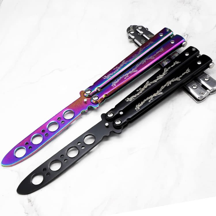 Stainless Steel Butterfly Comb Trainer Safe Training Knife Unsharpened Cool Beginner Portable Practice Comb