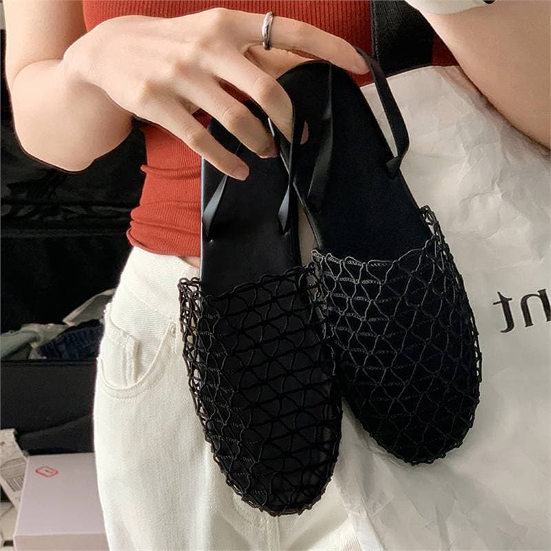 Sheepskin Edition~ Niche Mesh Flat Genuine Leather Roman Sandals for Women, Outdoor Closed-Toe Cut-Out Soft Sole Sandals/Slippers