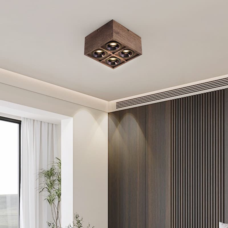 Black Walnut Solid Wood Recessed Light: Mid-Century Retro Style LED Surface-Mounted Spotlight for Main Light-Free Living Room/Bedroom Ceiling