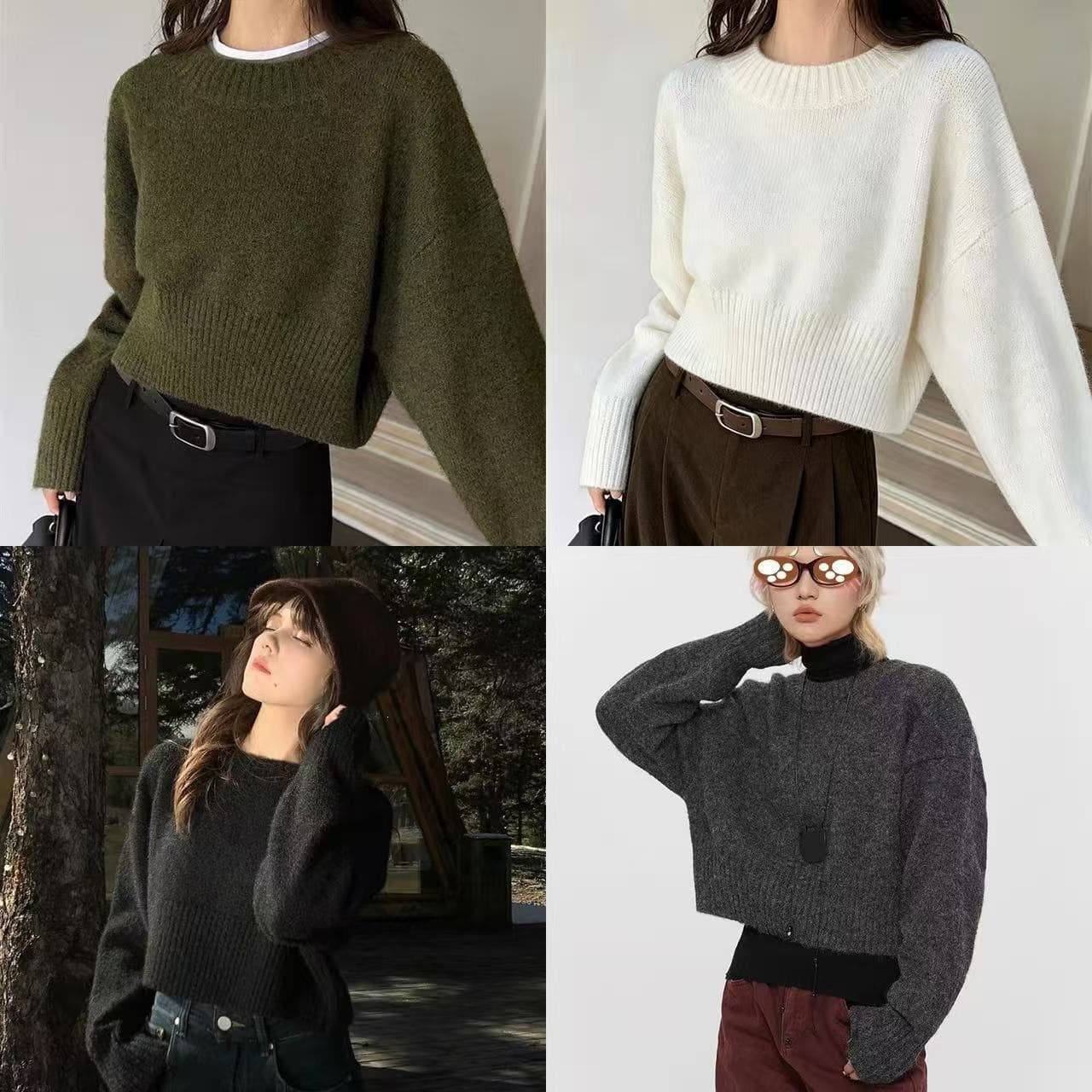 Cross-border Trade Loose Round Neck Knit Sweater 2026 Autumn/Winter New Style Solid Color Simple Pullover Women's Short Top
