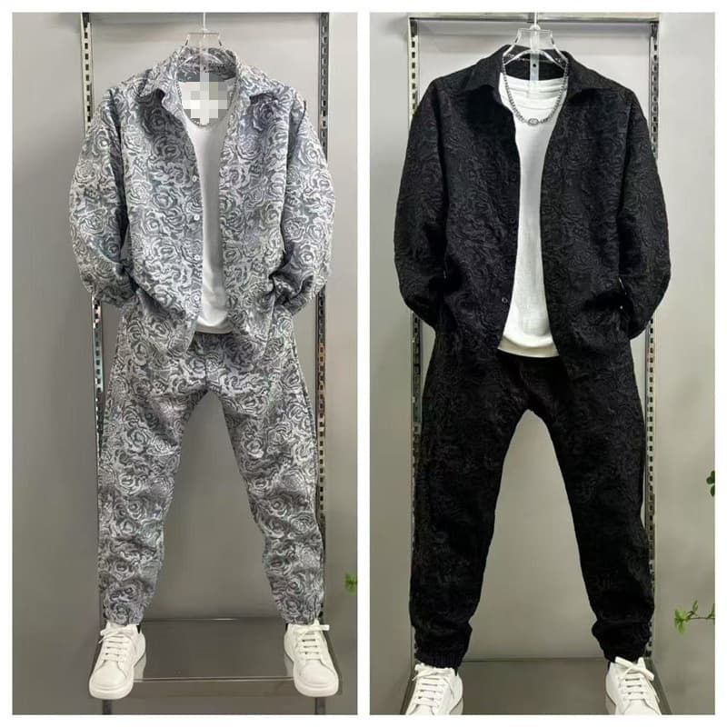 Casual Embossed Fragrant Wind Fashion Versatile Set Small 3D Sport Shirt Two-Piece Set New Trend Men's