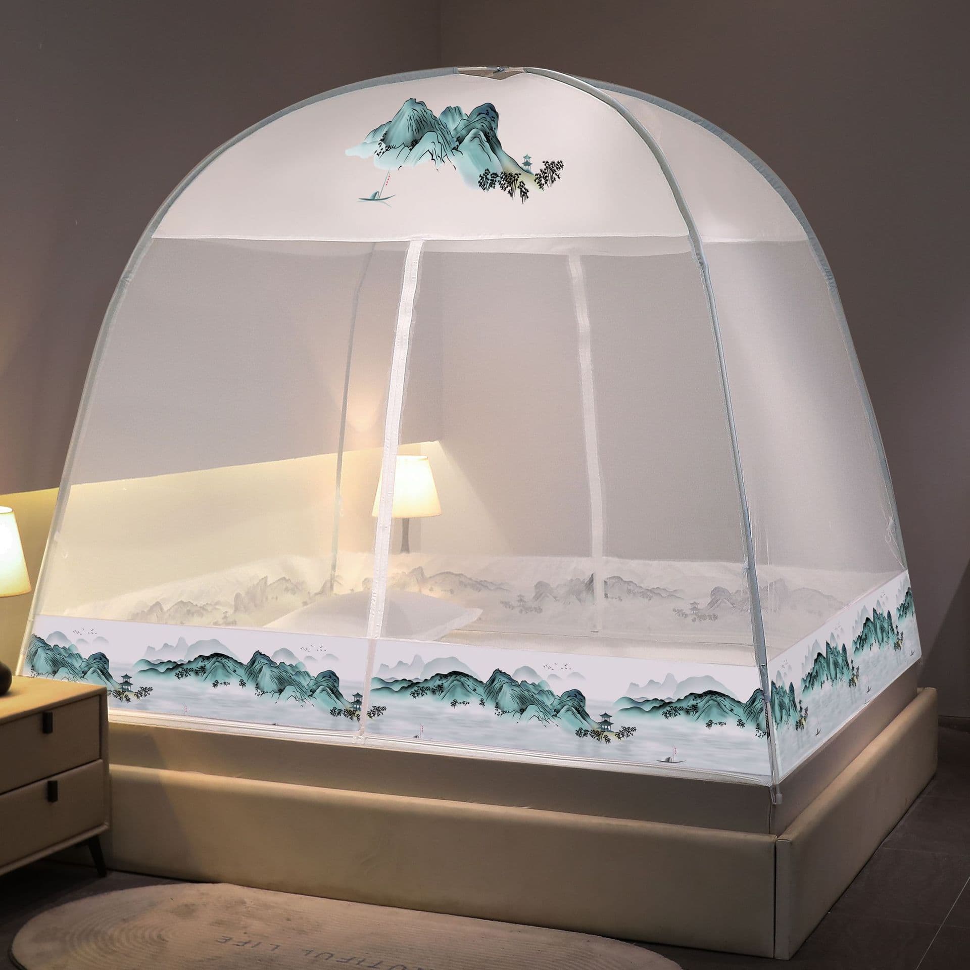 Cross-border Mongolian Yurt Mosquito Net, No Installation Required, Foldable with Bottom, Single and Double Door, Simple Magic Mosquito Net