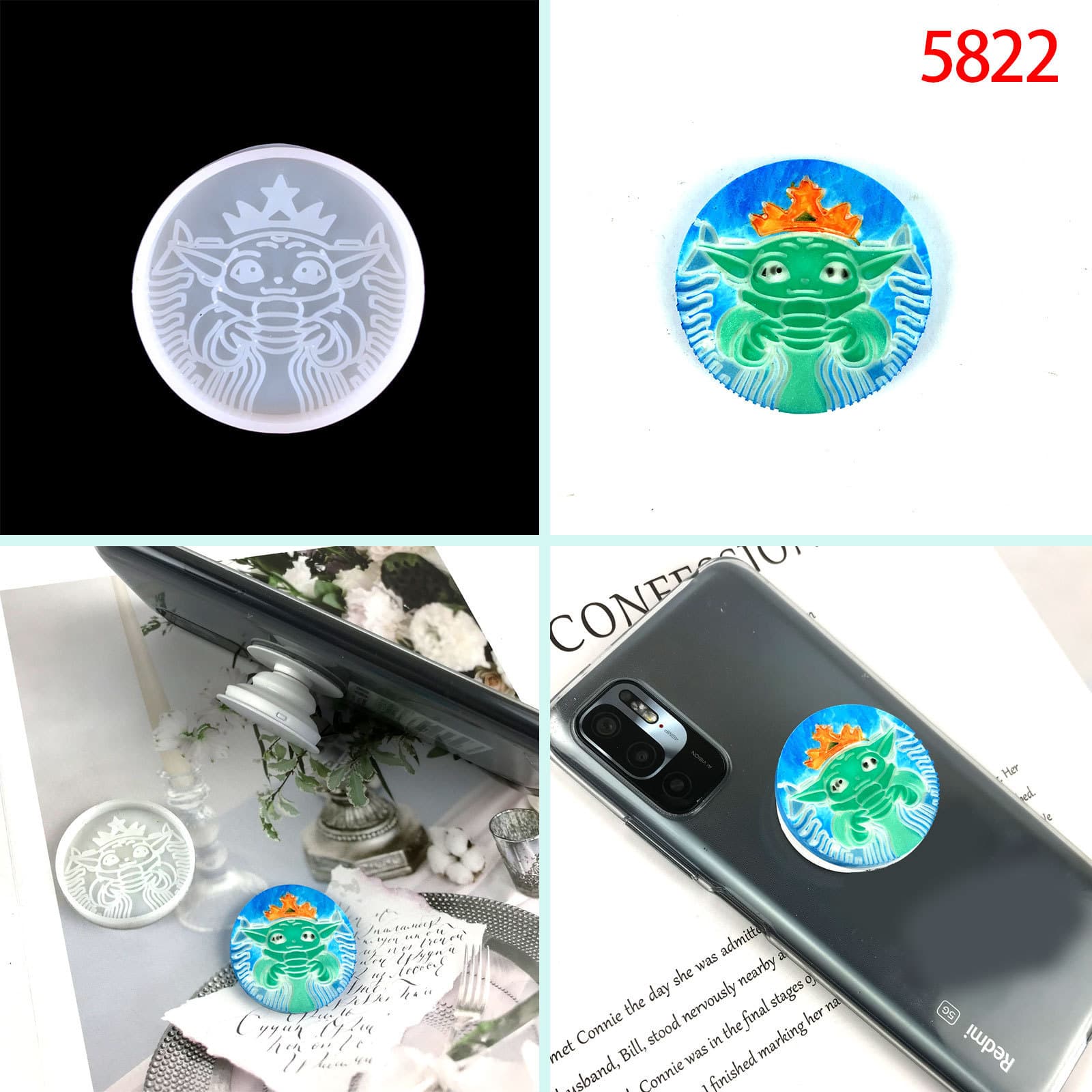 Yoda Phone Air Cushion Stand Epoxy Mold DIY Round Phone Air Cushion Stand Phone Stand Silicone Mold
