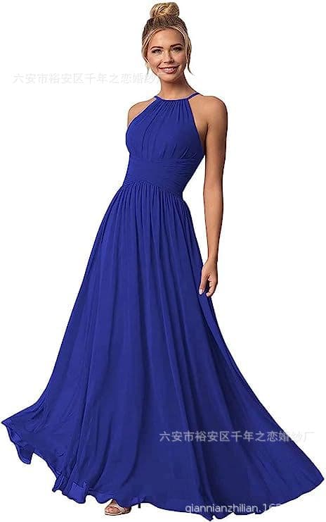 Cross-border Europe and America Halter Off-Shoulder Chiffon Dress 2026 New Style Foreign Trade Evening Party Hostess Gown Wholesale