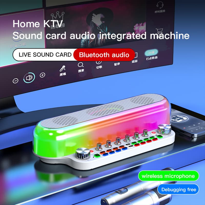 Cross-border K Song Wireless Bluetooth Speaker All-in-One Sound Card Set Outdoor Portable Home KTV Bluetooth Speaker