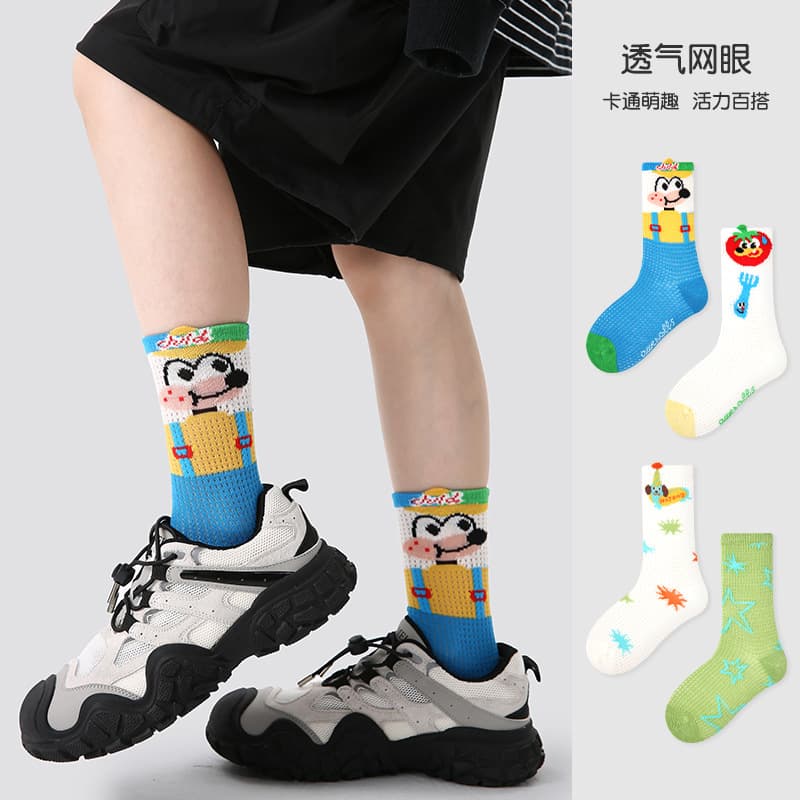 Children's Socks Wholesale 25SS Mesh Cartoon Puppy Baby Socks Cotton Breathable Unisex Mid-Calf Socks