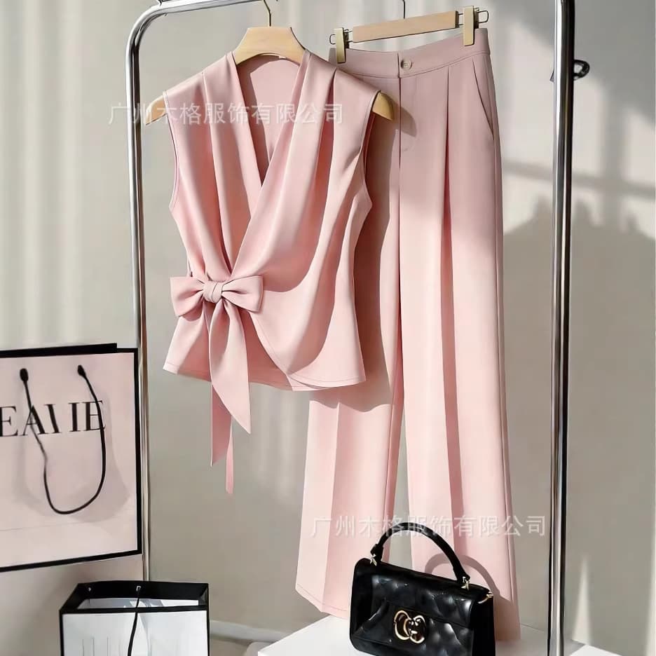 2026 European and American Cross-Border Trade New Women's Office Lady Suit with Bow Tie Blouse and Comfortable Loose Pants