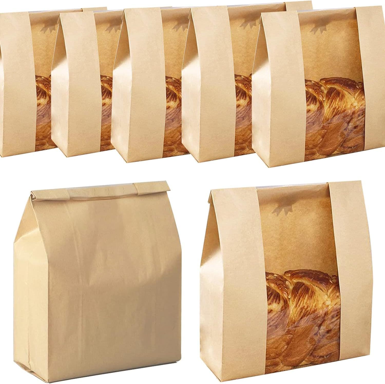 Paper Bread Bag for Homemade Sourdough Bread with Window, Bakery Food Packaging Storage Bags