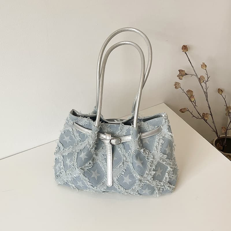 2026 Summer New Fashion Bag Women's Shoulder Bag Denim Chain Diamond Fashion Large Capacity Tote Bag