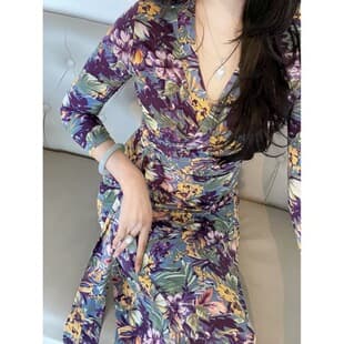 Morandi Garden Wrap Dress One-Piece High-End Slimming Women's Dress Long Dress for Beach Vacation