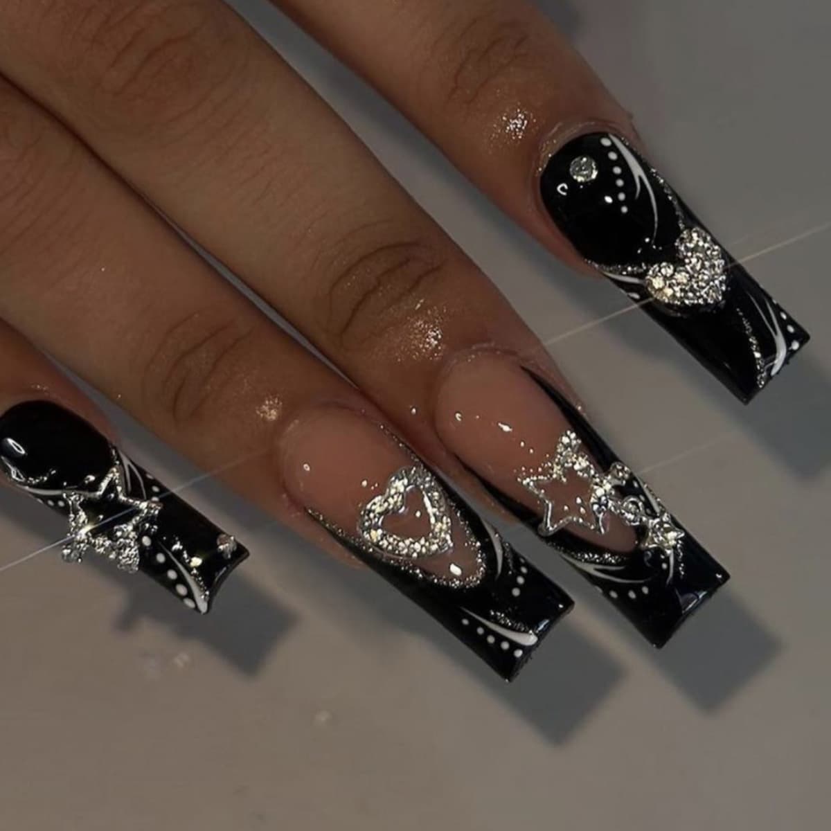 Cross-border Europe and America Sweet Cool Glitter Star Pendant Alloy Press on Nails
