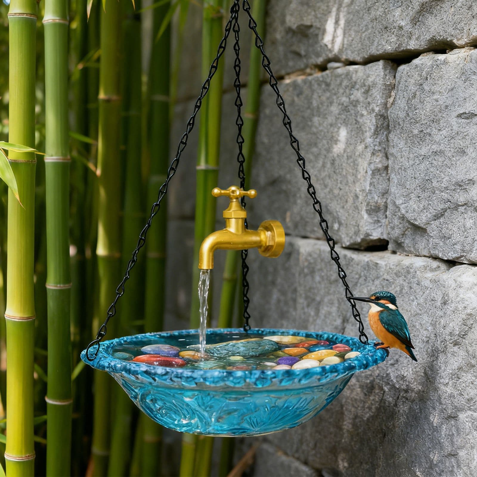 New USB-Powered Outdoor Garden Faucet Decorative 30cm Water Pipe Hanging Bird Feeder Bird Bath