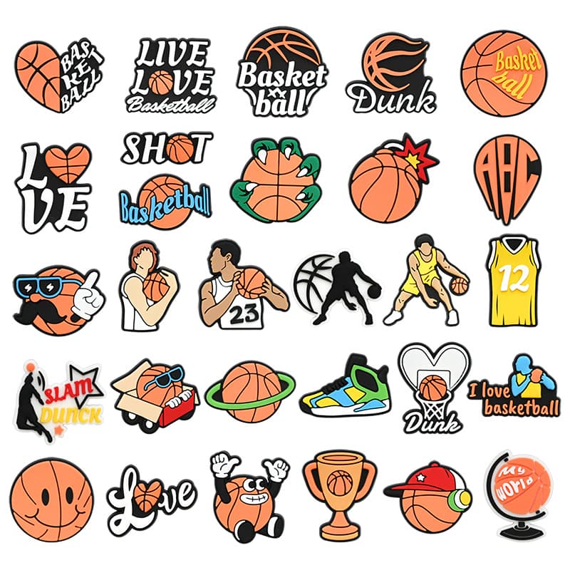 NBA basketball PVC soft epoxy resin detachable decorative buckle, perforated shoe buckle, cross-border DIY sports accessory, in stock.