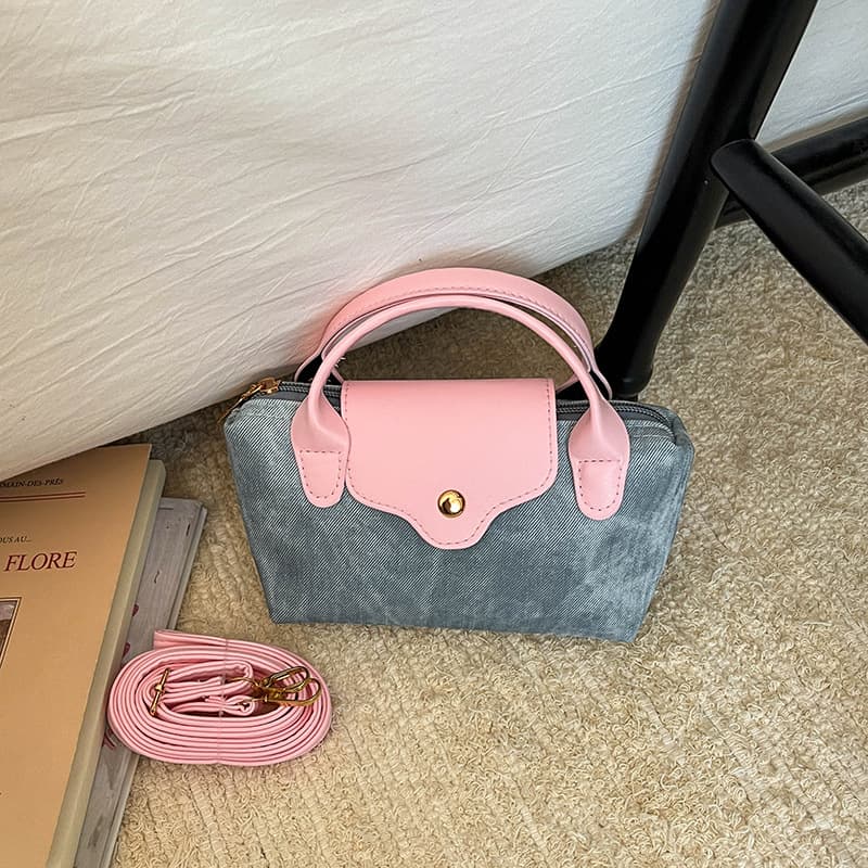 Factory Direct 2026 Summer New Denim PU Leather Small Square Bag Women Plush Toy Pendant Student Handbag Crossbody Bag