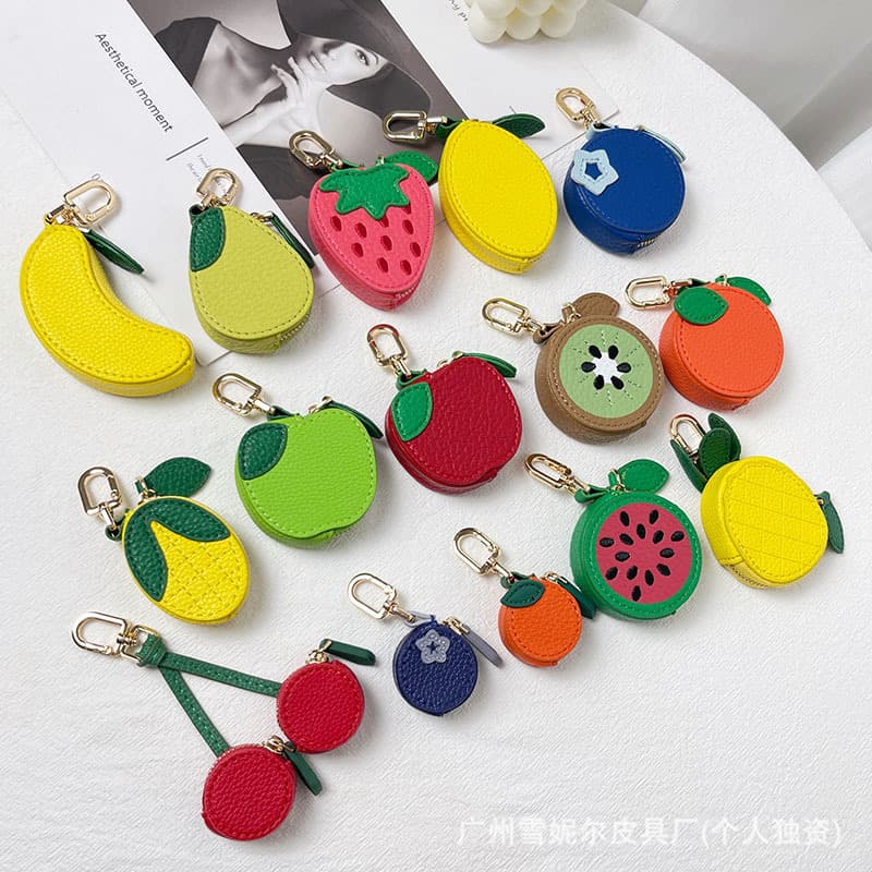 In stock, temu hot-selling fruit-shaped coin purse small items, Airtag storage bag, bag charm, jewelry pouch