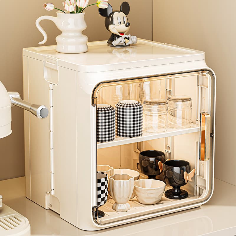 Dustproof cup storage rack, desktop tea cup and water cup holder, tea set storage box, coffee mug drainer.