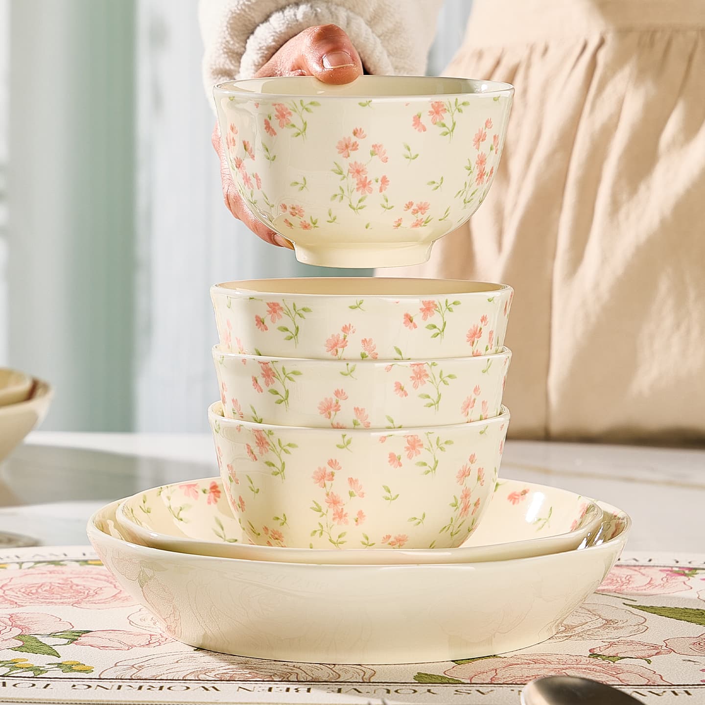 Ceramic bowls for home use 2026 new high-looking beautiful bowls rice bowls soup bowls underglaze color ceramic bowls and plates tableware
