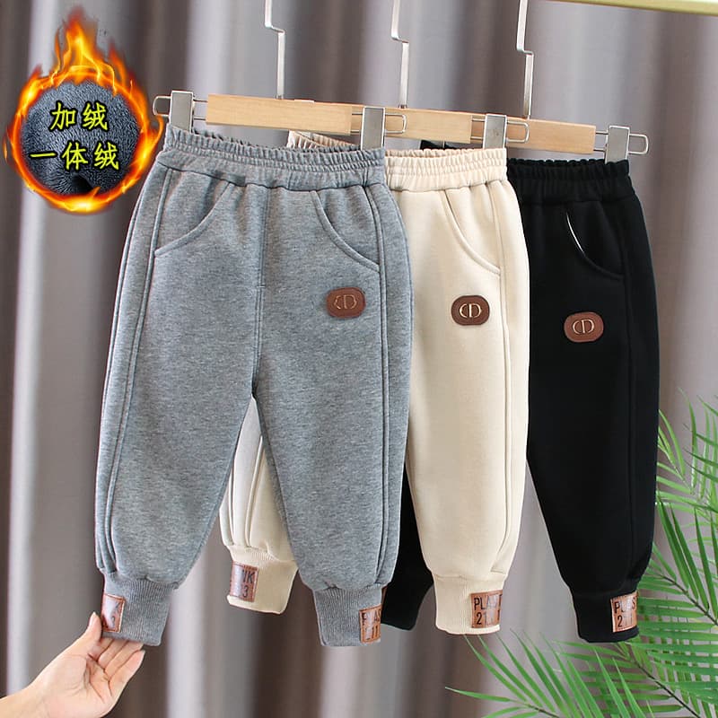 Baby boy plus velvet pants one, two, three, four and four years old children's winter clothing boys trendy baby casual versatile pants one piece dropshipping