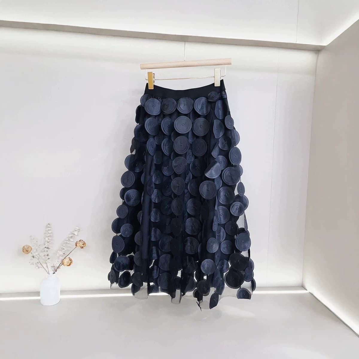 Design three-dimensional polka dot retro a-line skirt 2065 spring and summer new fashion slim mesh skirt long skirt for women