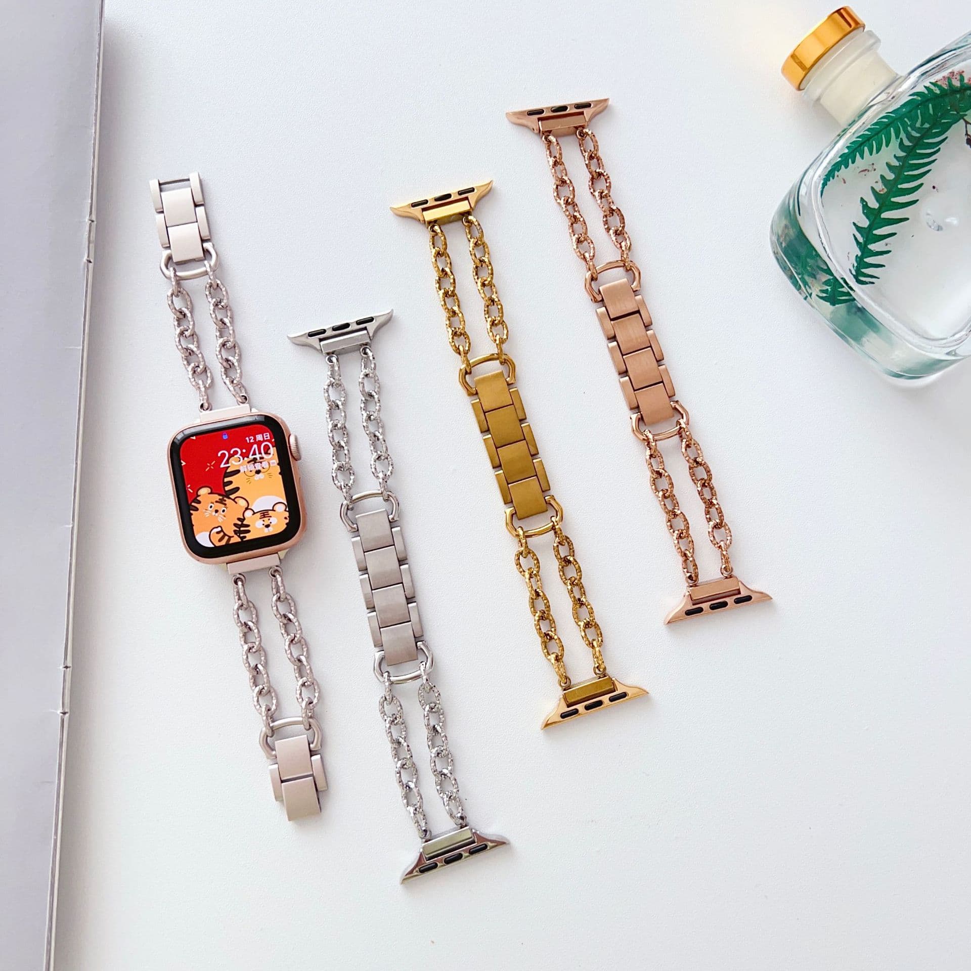 Suitable for Apple Watch Apple Watch Band Double-row Snap Stainless Steel Watch Band New Stainless Steel Watch Band