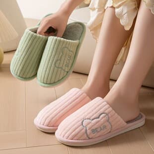 Winter Couple Home Cotton Slippers Women Floor Anti-Slip Wear-Resistant Outdoor Plush Warm Fluffy Slippers Men