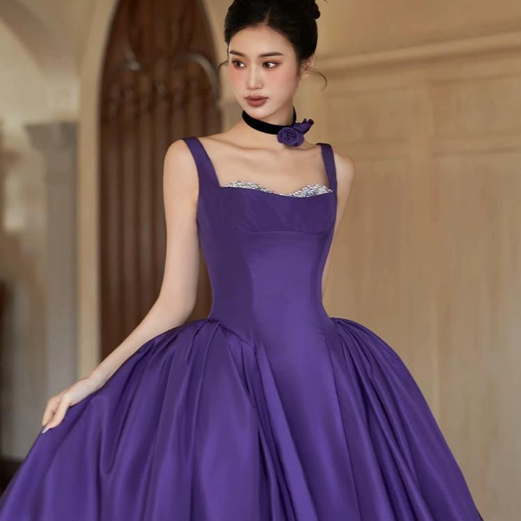 Purple Strapless Elegant Evening Gown 2026 Summer New Simple Satin Birthday Banquet Adult Ceremony Graceful Dress
