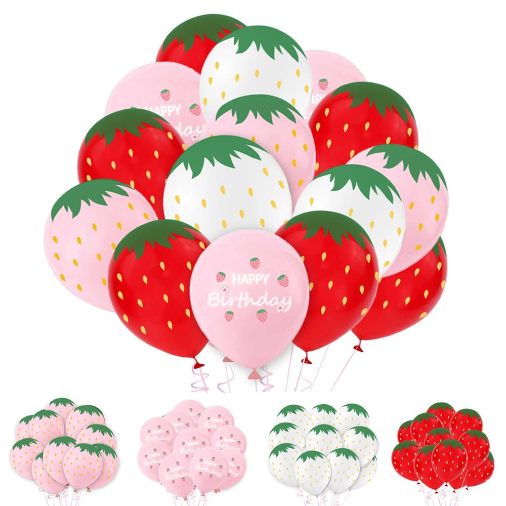 Cross-border 12-inch Strawberry and Watermelon Balloon Scene Decoration for Birthday Party, Festival, Fruit Strawberry Theme Balloons