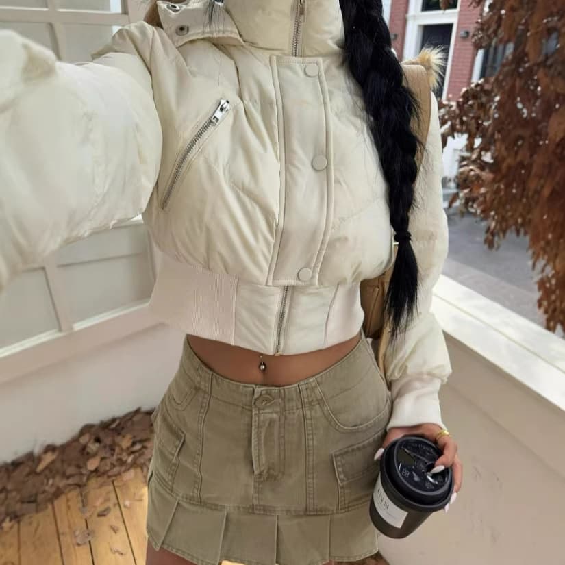 Cross-border Bestseller Short Puffer Jacket Women European and American Hot Girl Style Waist-Cinching Slim Fit Hooded Cotton Coat Autumn Winter Outerwear Wholesale
