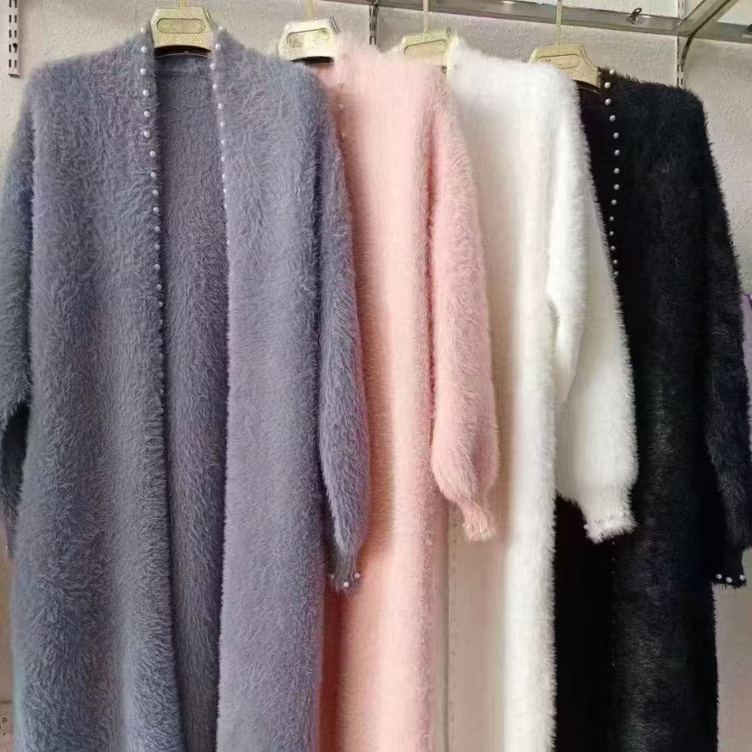 Autumn/Winter Cross-Border Lazy Style Faux Mohair Cardigan for Women, Versatile Soft Knitted Long Coat, Warm and Unique