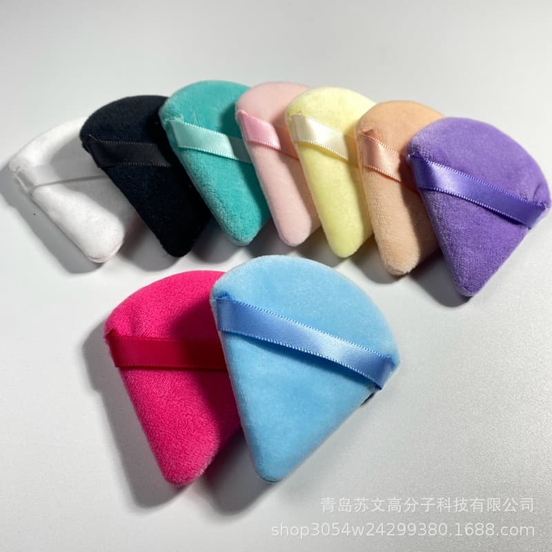 Triangular Crystal Flocked Puff, Short Velvet Dry Powder Loose Powder, Loose Powder Crystal Velvet Setting Ultra-Soft Makeup Cushion