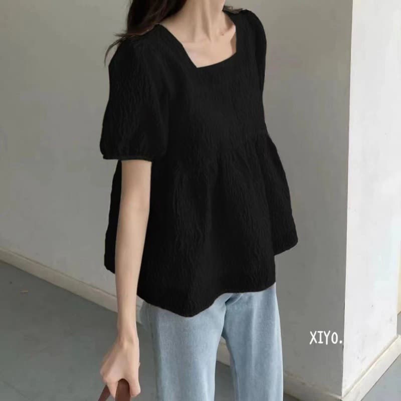 Summer New Arrival 23 Square Neck Puff Sleeve Blouse Women's Summer Sheer Loose Short Sleeve Top French Texture Baby Doll Style