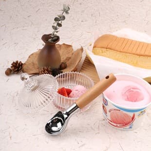 Trendy Ice Cream Scoop Creative Ball Scoop Dessert Spoon Household Watermelon Fruit Scooper Wooden Handle Ice Cream Scoop