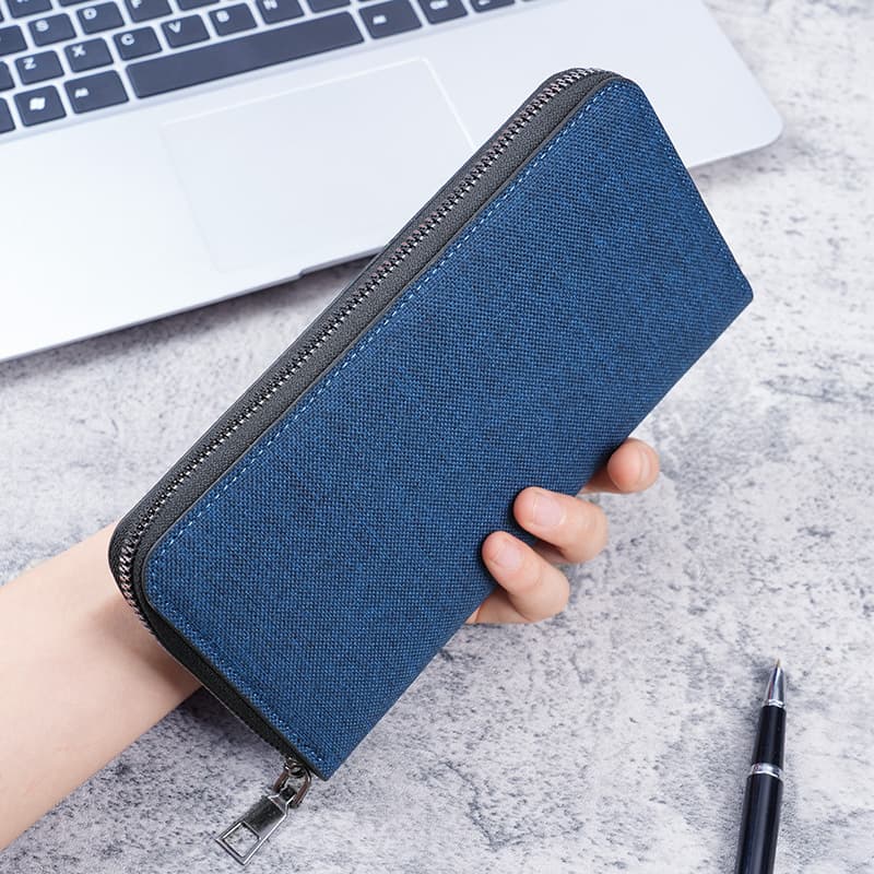 Men's Long Zipper Canvas Wallet Large Capacity Multi-Card Business Handheld Wallet Urban Simple Style Pure Color Daily Match