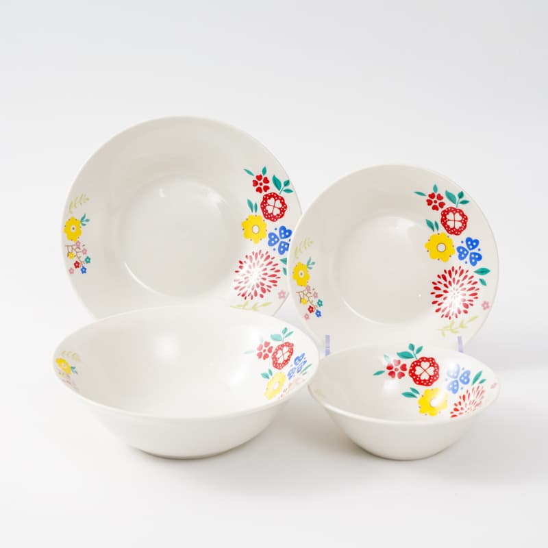 Ceramic set with floral decals, bowls, plates, soup bowls, self-matched high-end flat plates, tableware parts, rice bowls, noodle bowls, wholesale white porcelain