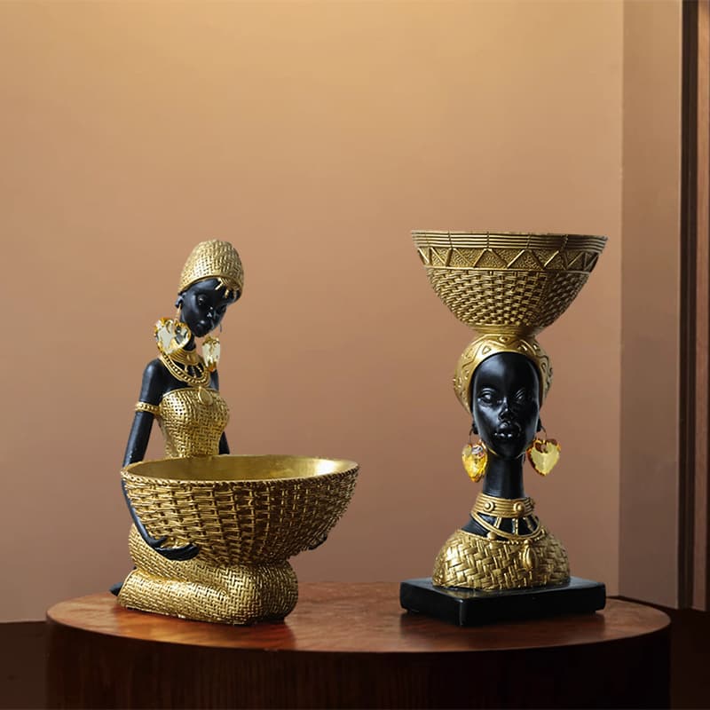 New Cross-Border Vintage African Art Woman Resin Figurine Living Room Study Decoration Office Desk Ornament