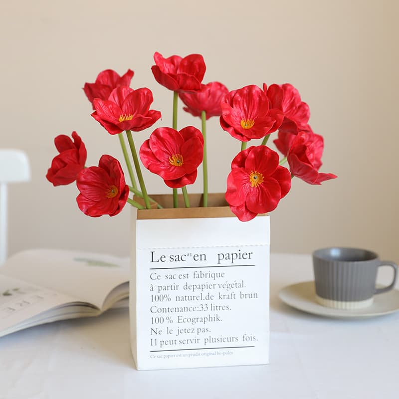 Cross-border Simulation New PU Mini Poppy Artificial Flower Fake Poppy Home Decoration Model Room Flower Arrangement Ornaments