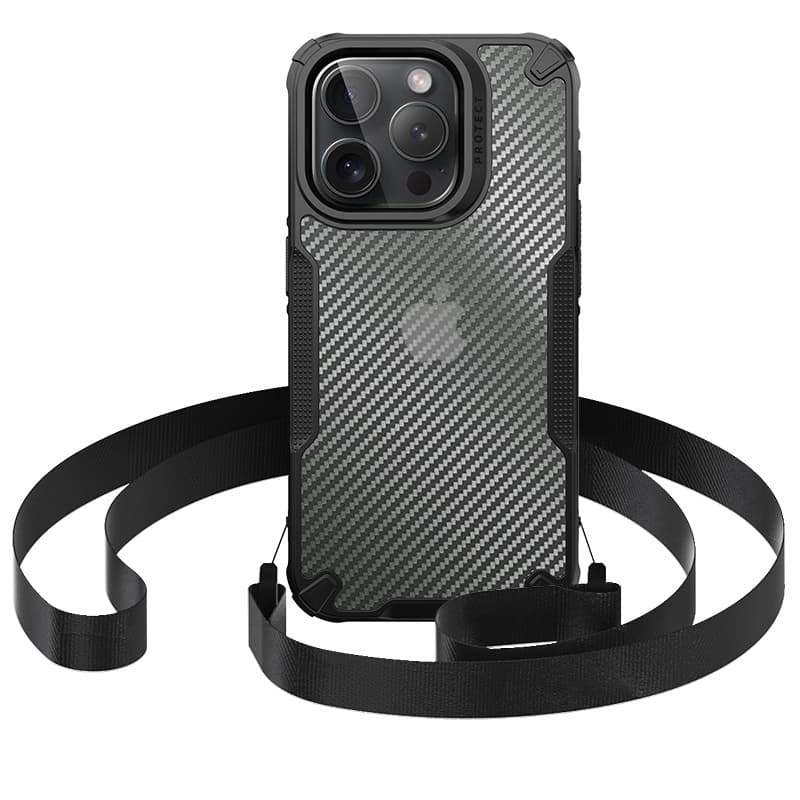 Suitable for iPhone16 original carbon fiber pattern high-end Apple 16pro lanyard mobile phone case diagonal 15 protective cover