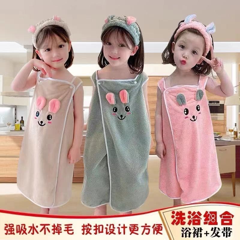 Children Bath Dress Wearable Towel Headband Kids Bathrobe Soft Absorbent Non-shedding TikTok TEMU Hot Seller Wholesale