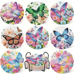 Amazon Hot Selling DIY Diamond Painting Coaster Kit Butterfly Design with Stand