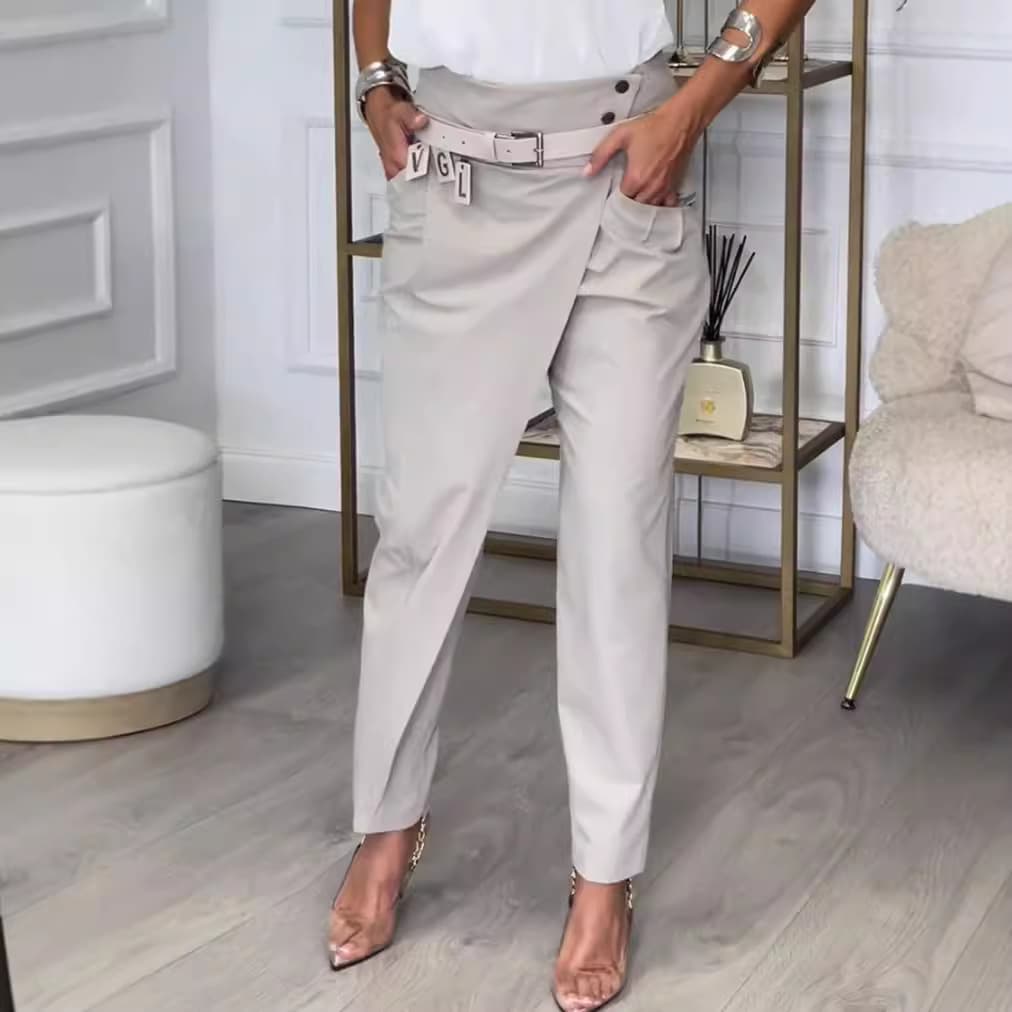2024 Autumn New Arrival Amazon Cross-Border European and American Casual Solid Color Irregular Versatile Slim Fit Casual Pants for Women