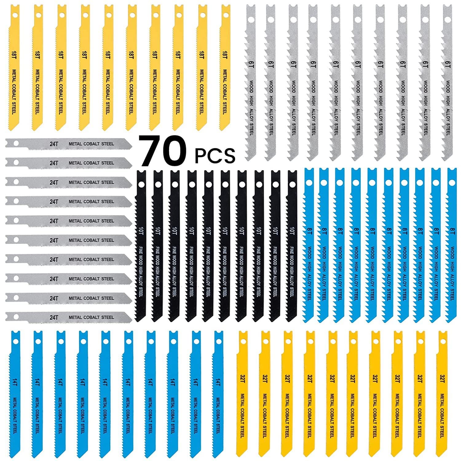 70-piece set of saw blades for woodworking scroll saws, coarse and fine teeth electric saw blades, plastic scroll saw blades for cutting metal