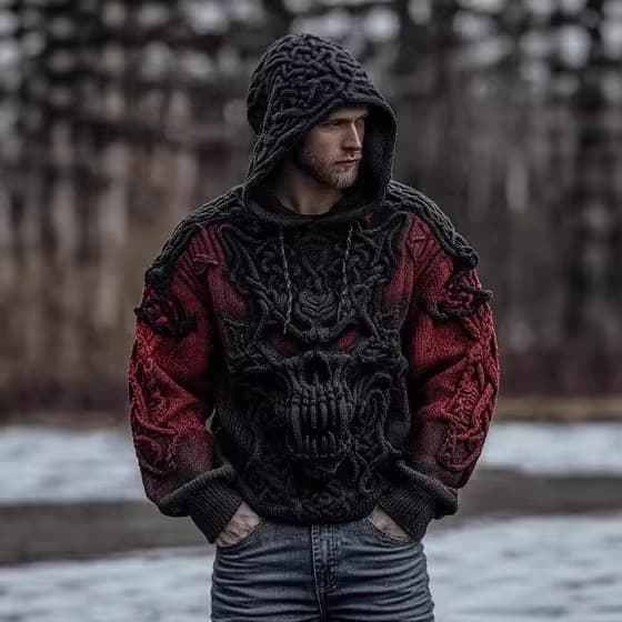 New Amazon Hot Selling Personalized 3D Print Retro Street Gothic American Style Versatile Hoodie for Men