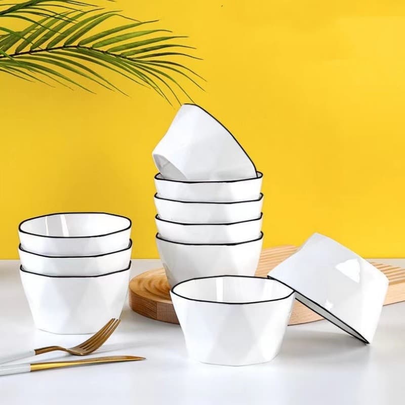Pure white 4.5-inch ceramic bowl household rice bowl modern simple rhombus diamond bowl Nordic creative square bowl LOG