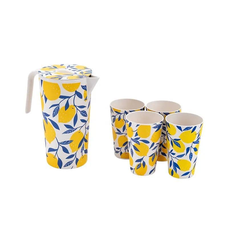 Factory Direct Supply Bamboo Fiber Water Pitcher with Lid Cold Water Pitcher with Floral Pattern Cold Water Jug Custom Round Cold Water Pitcher