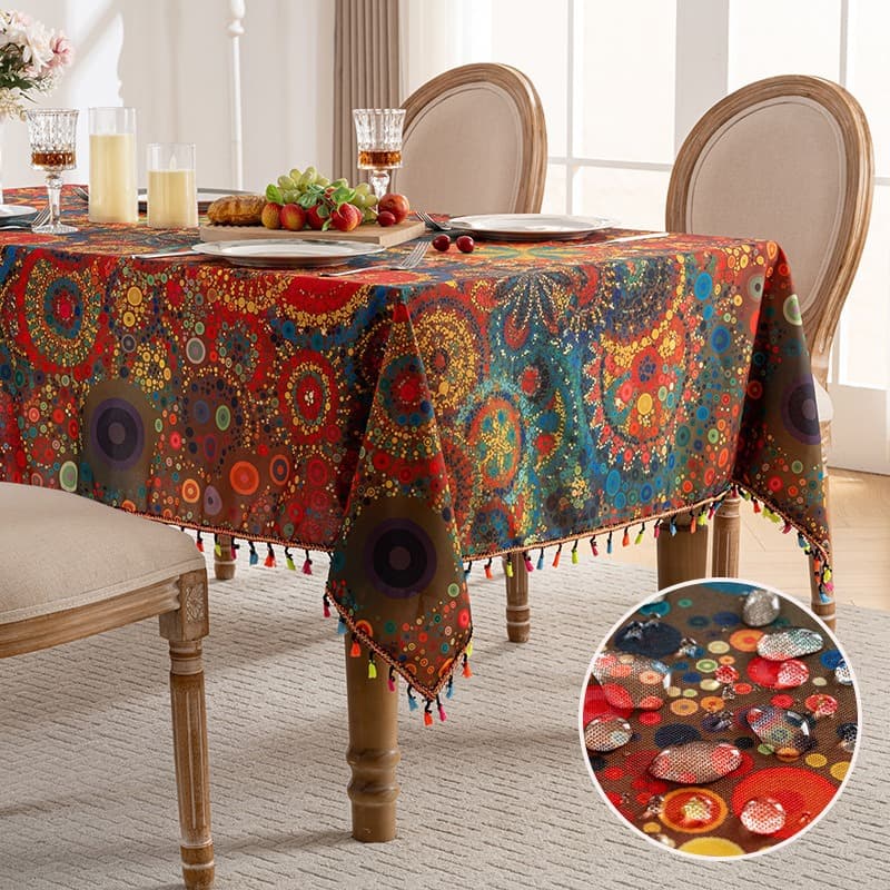 Cross-Border New Style Boho Waterproof Tablecloth Colorful Tassel Printed Dustproof Tablecloth Coffee Table Cloth Wholesale