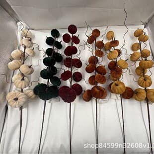 Autumn Flannel Pumpkin Bundle Thanksgiving Halloween Decoration Home Ornament Photography Prop Artificial Pumpkin Branch